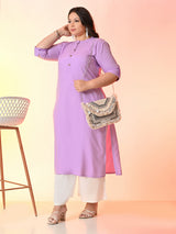 Plus Size Lilac Straight Solid Rayon Kurta