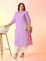 Plus Size Lilac Straight Solid Rayon Kurta