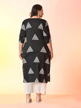 Plus Size Black Tagai Printed Cotton Kurta