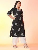 Plus Size Black Tagai Printed Cotton Kurta