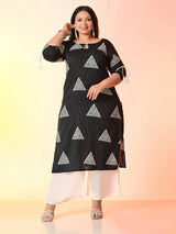 Plus Size Black Tagai Printed Cotton Kurta