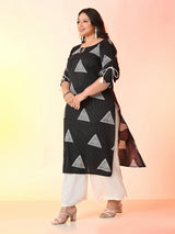 Plus Size Black Tagai Printed Cotton Kurta