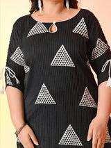 Plus Size Black Tagai Printed Cotton Kurta