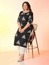 Plus Size Black Tagai Printed Cotton Kurta