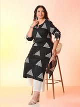 Plus Size Black Tagai Printed Cotton Kurta