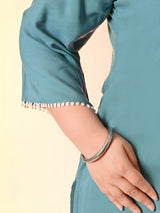 Plus Size Sea Green Anchor Embroidered Rayon Kurta | Desinoor