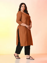 Plus Size Rust Pleated Front Straight Kurta | Desinoor
