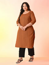 Plus Size Rust Pleated Front Straight Kurta | Desinoor