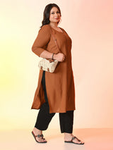 Plus Size Rust Pleated Front Straight Kurta | Desinoor