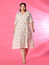 Plus Size Off White Orange Floral Flex Midi Dress