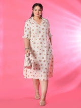 Plus Size Off White Orange Floral Flex Midi Dress