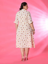 Plus Size Off White Orange Floral Flex Midi Dress