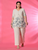 Plus Size Off White Cotton Flex Co-ord Set