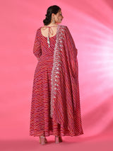 Plus Size Rani Pink Leheriya Anarkali with Dupatta