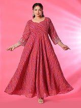 Plus Size Rani Pink Leheriya Anarkali with Dupatta