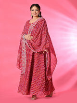 Plus Size Rani Pink Leheriya Anarkali with Dupatta