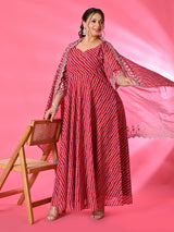 Plus Size Rani Pink Leheriya Anarkali with Dupatta