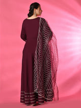 Plus Size Wine Gota Rayon Anarkali with Dupatta