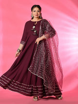 Plus Size Wine Gota Rayon Anarkali with Dupatta