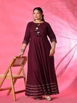 Plus Size Wine Gota Rayon Anarkali with Dupatta