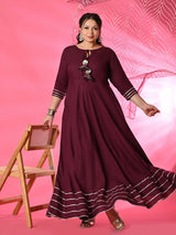 Plus Size Wine Gota Rayon Anarkali with Dupatta