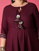 Plus Size Wine Gota Rayon Anarkali with Dupatta