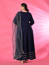 Plus Size Navy Blue Gota Rayon Anarkali with Dupatta