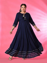 Plus Size Navy Blue Gota Rayon Anarkali with Dupatta