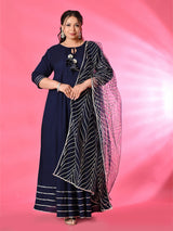 Plus Size Navy Blue Gota Rayon Anarkali with Dupatta
