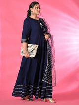 Plus Size Navy Blue Gota Rayon Anarkali with Dupatta