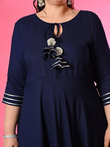 Plus Size Navy Blue Gota Rayon Anarkali with Dupatta