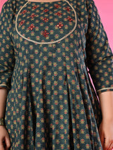 Plus Size Mehreen Blue Printed Anarkali Set with Rust Dupatta