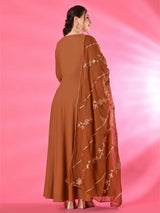 Plus Size Amber Glow Anarkali Set with Embroidered Dupatta