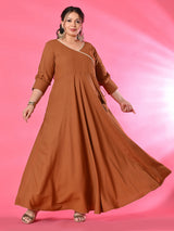 Plus Size Amber Glow Anarkali Set with Embroidered Dupatta