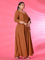 Plus Size Amber Glow Anarkali Set with Embroidered Dupatta