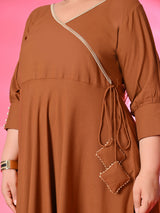 Plus Size Amber Glow Anarkali Set with Embroidered Dupatta