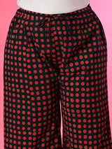 Plus Size Black Pure Cotton Printed Kurta Set with Dupatta