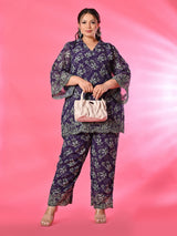 Plus Size Purple Georgette Embroidered Co-ord Set
