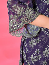 Plus Size Purple Georgette Embroidered Co-ord Set