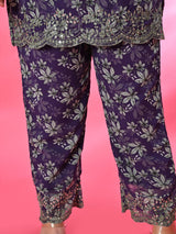 Plus Size Purple Georgette Embroidered Co-ord Set