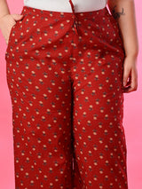 Plus Size Maroon Pure Cotton Printed Kurta Set with Dupatta