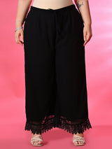 Plus Size Black Geometric Georgette Kurta Palazzo Set