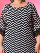 Plus Size Black Geometric Georgette Kurta Palazzo Set