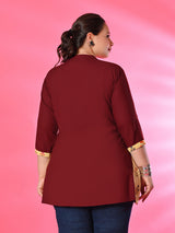 Plus Size Everyday Rust Contrast Detail Tunic Top