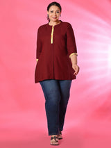 Plus Size Everyday Rust Contrast Detail Tunic Top