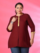 Plus Size Everyday Rust Contrast Detail Tunic Top
