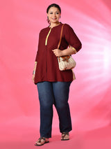 Plus Size Everyday Rust Contrast Detail Tunic Top