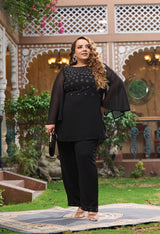 Plus Size Designer Black Georgette Coord Set with Unique Handwork