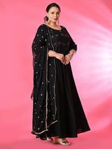Plus Size Zehra Black Anarkali Kurta Set with Embellished Dupatta