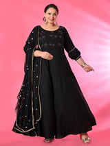 Plus Size Zehra Black Anarkali Kurta Set with Embellished Dupatta